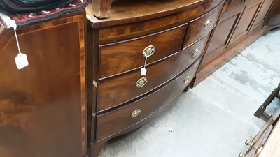 Lot 1111 - George III mahogany bow front chest of two short and two long drawers with oval brass handles ad embossed prince of wales plates, on bracket feet