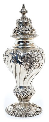 Lot 270 - Victorian silver sugar caster of inverted baluster form, with wrythen decoration