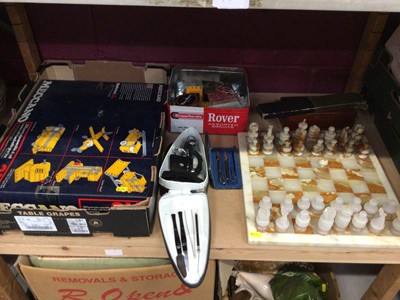 Lot 683 - Meccano set and an onyx chess set, student microscope and sundries