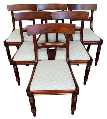 Lot 1318 - Set of six William IV mahogany bar back dining chairs, on fluted ad turned legs