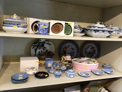 Lot 238 - Moorcroft ashtray, Wedgwood Jasperware items, Doulton plate, blue and white tureens and decorated china