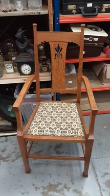 Lot 1190 - Pair of art nouveau blond oak open elbow chairs