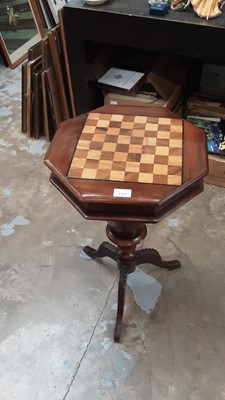 Lot 1127 - Victorian mahogany trumpet shaped needlework table with inlaid chess board top