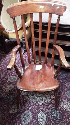 Lot 1163 - High back country Windsor chair, together with a pair of Georgian style elbow chairs and two stools