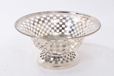 Lot 276 - 1920s silver dish with pierced chequered decoration, engraved initial and date and gadrooned border