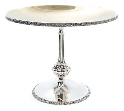 Lot 278 - 1920s silver tazza of circular form, with gilded dish, on a slender fluted and knopped stem