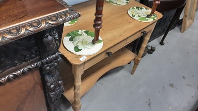 Lot 1131 - Late Victorian pine two tier wash stand with single drawer