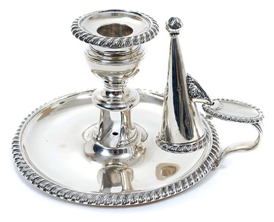 Lot 282 - George III silver chamberstick of conventional form with gadrooned borders and handle