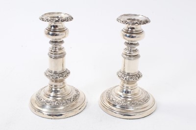 Lot 283 - Pair George III silver telescopic candlesticks, with floral decoration