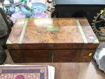 Lot 428 - Victorian brass bound and figured walnut veneered writing box