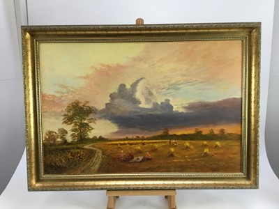 Lot 24 - W.F. Burton oil on canvas - ‘The Harvest Ends’, signed, framed