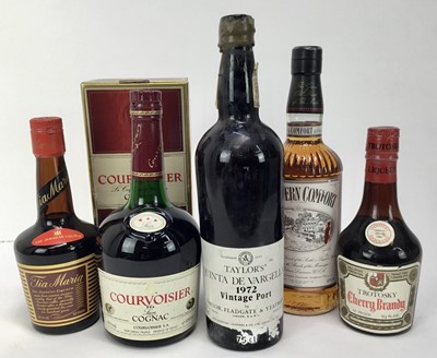 Lot 89 - Five bottles - Taylor's 1972 port, Southern Comfort, Courvoisier and others