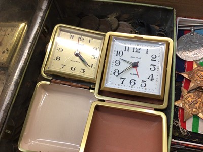 Lot 972 - Vintage wristwatches, two Ingersoll pocket watches, WWII medals and collection of coins