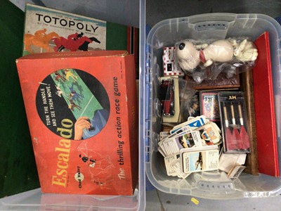 Lot 334 - Two boxes of vintage toys and games including Escalado, Totopoly, cards etc