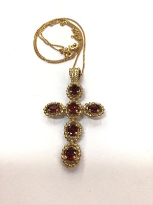 Lot 933 - 9ct gold gem set cross pendant on 9ct gold chain