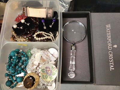 Lot 905 - Small group costume jewellery and Waterford crystal magnifying glass in orignal box