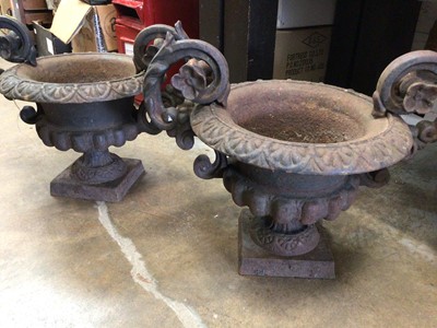 Lot 192 - Pair wrought iron planters with two handles