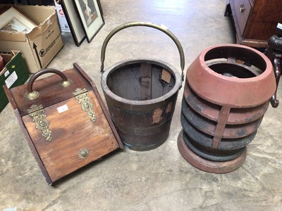Lot 383 - Chimney pot, coat scuttle and wooden bucket with brass mounts
