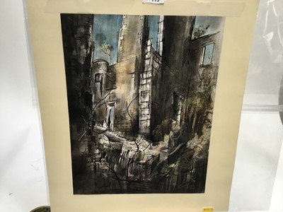 Lot 115 - Trevor Newton, contemporary, mixed media on paper - Ruins of Kenmure Castle, Dumfries, signed, titled and dated 2009 verso