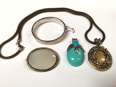 Lot 902 - Silver bangle, Victorian brooch, silver and turquoise pendant and an American Sweet Romance locket on chain