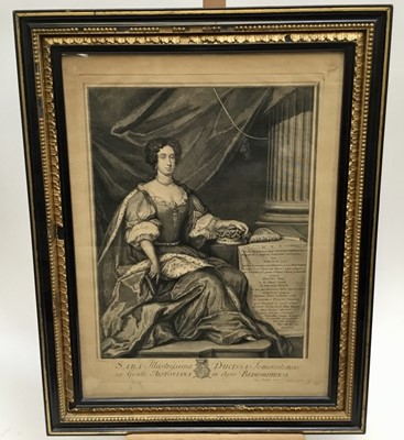 Lot 183 - 18th century black and white engraving - Sarah, Duchess of Somerset, in good gilt and ebonised frame