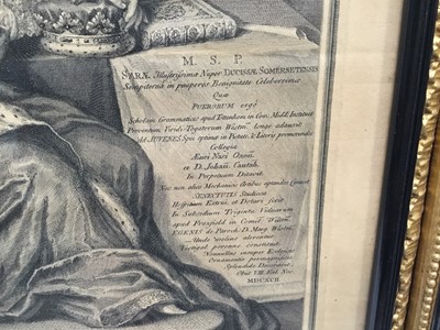 Lot 183 - 18th century black and white engraving - Sarah, Duchess of Somerset, in good gilt and ebonised frame