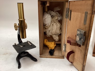 Lot 2568 - Leitz Wetzlar lacquered brass microscope in case, and a Negretti and Zambra binocroscope in case