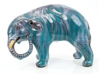 Lot 311 - Chinese Jun ware pottery elephant with blue...