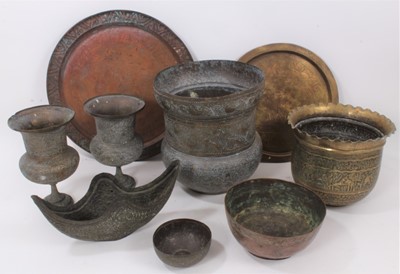 Lot 168 - Good group of Indian and Middle Eastern metalwares, circa 19th century, including vases and bowls, with engraved and relief-form decoration