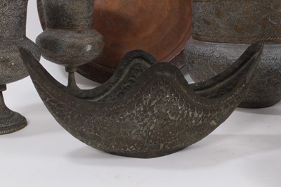 Lot 811 - Good group of Indian and Middle Eastern metalwares, circa 19th century, including vases and bowls, with engraved and relief-form decoration