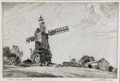 Lot 198 - Leonard Squirrell (1893-1979) signed etching, Carters Mill, Wrentham, 17.5cm x 25cm, in glazed frame