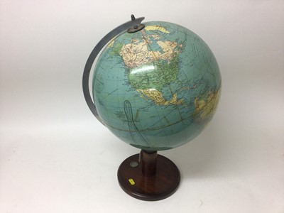 Lot 2408 - Philips 13 1/2 inch standard globe on wooden base with compass