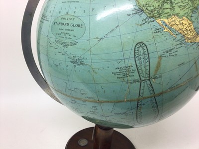 Lot 2408 - Philips 13 1/2 inch standard globe on wooden base with compass