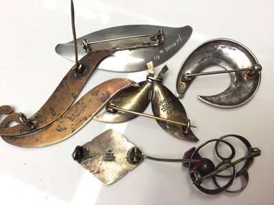 Lot 8 - Group of Scandinavian silver and enamelled brooches including David Anderson, Asch Grossbardt etc and a silver Charles Horner brooch (6)