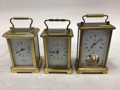 Lot 2655 - Group of brass and white metal cased carriage clocks, and an unusual brass clockwork bell