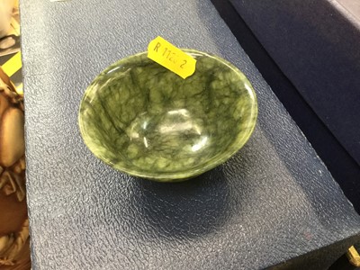 Lot 455 - Spinach jade coloured green hard stone bowl