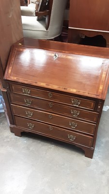 Lot 1254 - George III mahogany bureau with satinwood crossbanded decoration