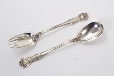 Lot 300 - Pair William IV silver Kings Husk pattern salad servers, with engraved initials (London 1835) Mary Chawner