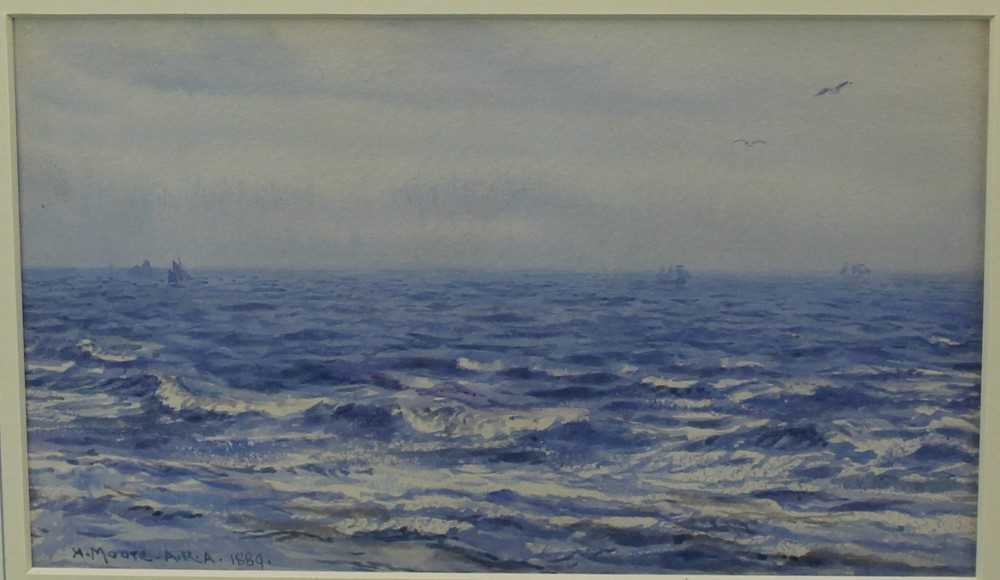 Lot 1136 - Henry Moore (1831-1895) watercolour - The Open Sea, signed and dated 1889, 15cm x 25cm, in glazed gilt frame