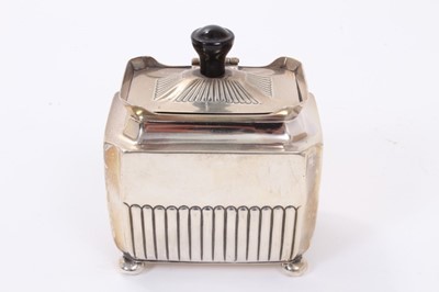 Lot 303 - Victorian silver tea caddy of half fluted, rectangular form, with upstanding rim and domed cover