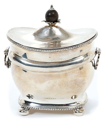 Lot 304 - Edwardian silver tea caddy of bombe form, with gadrooned borders and hinged domed cover