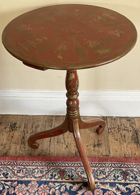 Lot 1406 - 19th century Chinese lacquered tripod wine table.