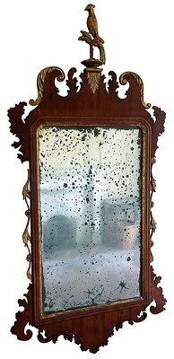 Lot 1407 - George II mahogany and gilt carved fret wall mirror.