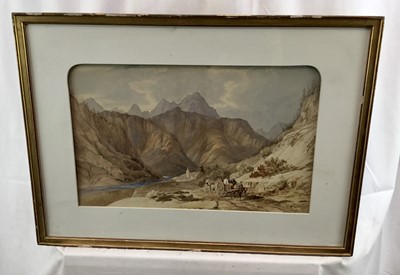 Lot 84 - Pair of 19th century continental watercolours depicting Alpine landscapes.