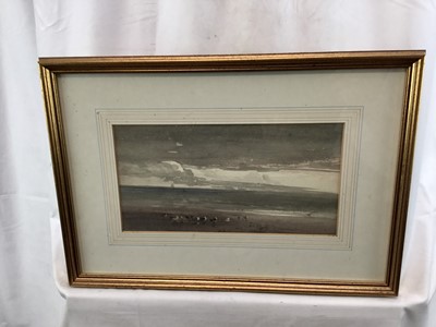 Lot 83 - S. Lucas (19th century) watercolour - Gulls on the shore, 32cm x 17cm in glazed frame