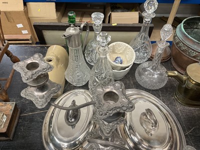 Lot 147 - Collection of silver plate and glass decanters