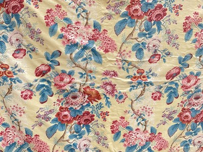 Lot 1468 - Two pairs of Colefax & Fowler "Eugenie" pattern glazed cotton floral chintz curtains, lined and interlined with weighted corners, 134cm drop x 95cm wide at top and 123cm wide at bottom, together wi...