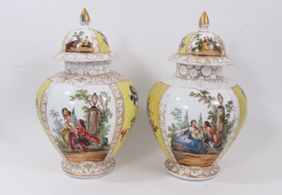 Lot 156 - Pair of Dresden lidded vases and covers