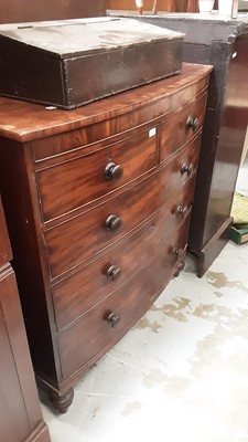 Lot 1138 - Nineteenth century mahogany bowfront chest of two short and three long graduated drawers on turned legs, 107.5cm wide, 54cm deep, 116cm high