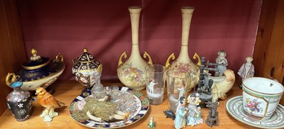 Lot 204 - Group of ceramics and sundry items to include three Royal Worcester blushed ivory vases, Royal Crown Derby vase, Coalport vase, 19th century German miniature doll in angel costume, and other orname...